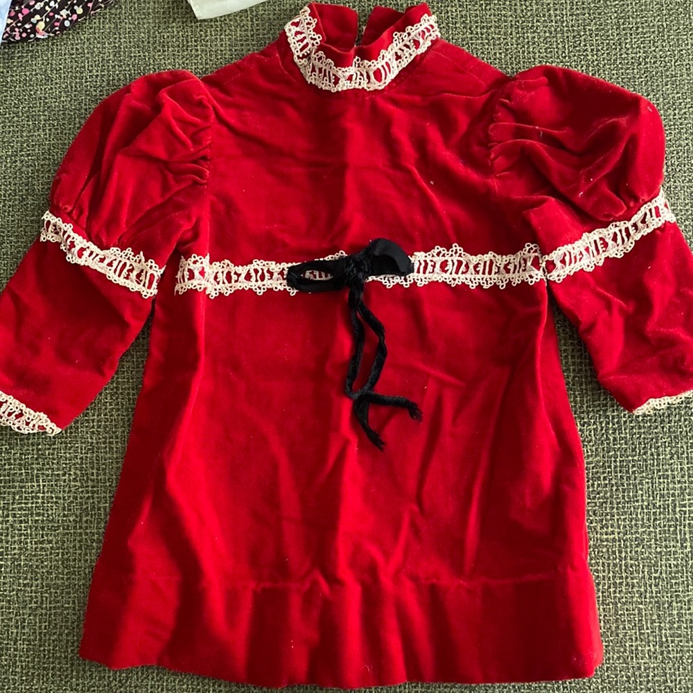 Vintage Homemade Red Velvet Baby Holiday Dress